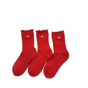 3 Pairs Alo Yoga Women's Lettuce Edge Sock M/L fits sizes 8 – 11 Red